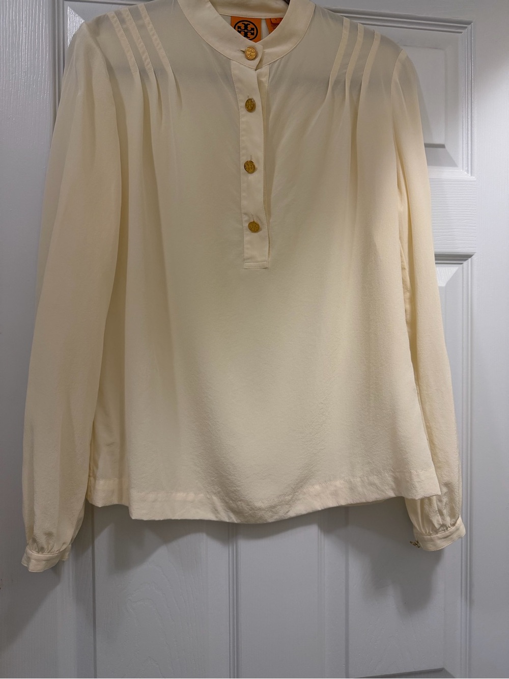 Tory Burch Cream Long-Sleeve Blouse with Gold Buttons